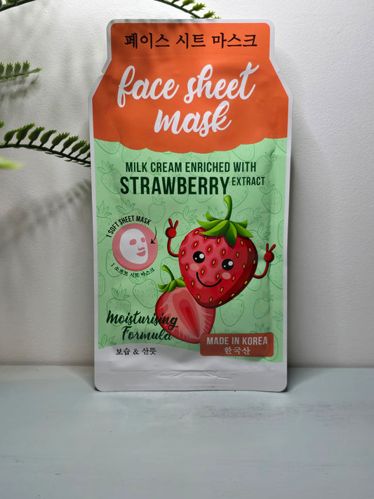 Masque Visage en Tissu – Crème au Lait & Extrait de Fraise